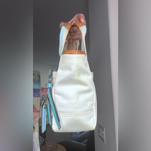 Coach Hampton Satin Mini Tote Vintage Y2K white turquoise - Picture 13 of 16